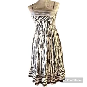Plenty Tracy Reese Size 6 Y2K Feminine Black White Animal Print Silk Slip Dress